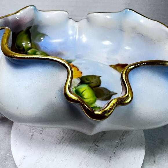 AQ 1891-1921 Hand-Painted Nippon Porcelain Ruffled Bowl Floral Design Gilded - Picture 7 of 11